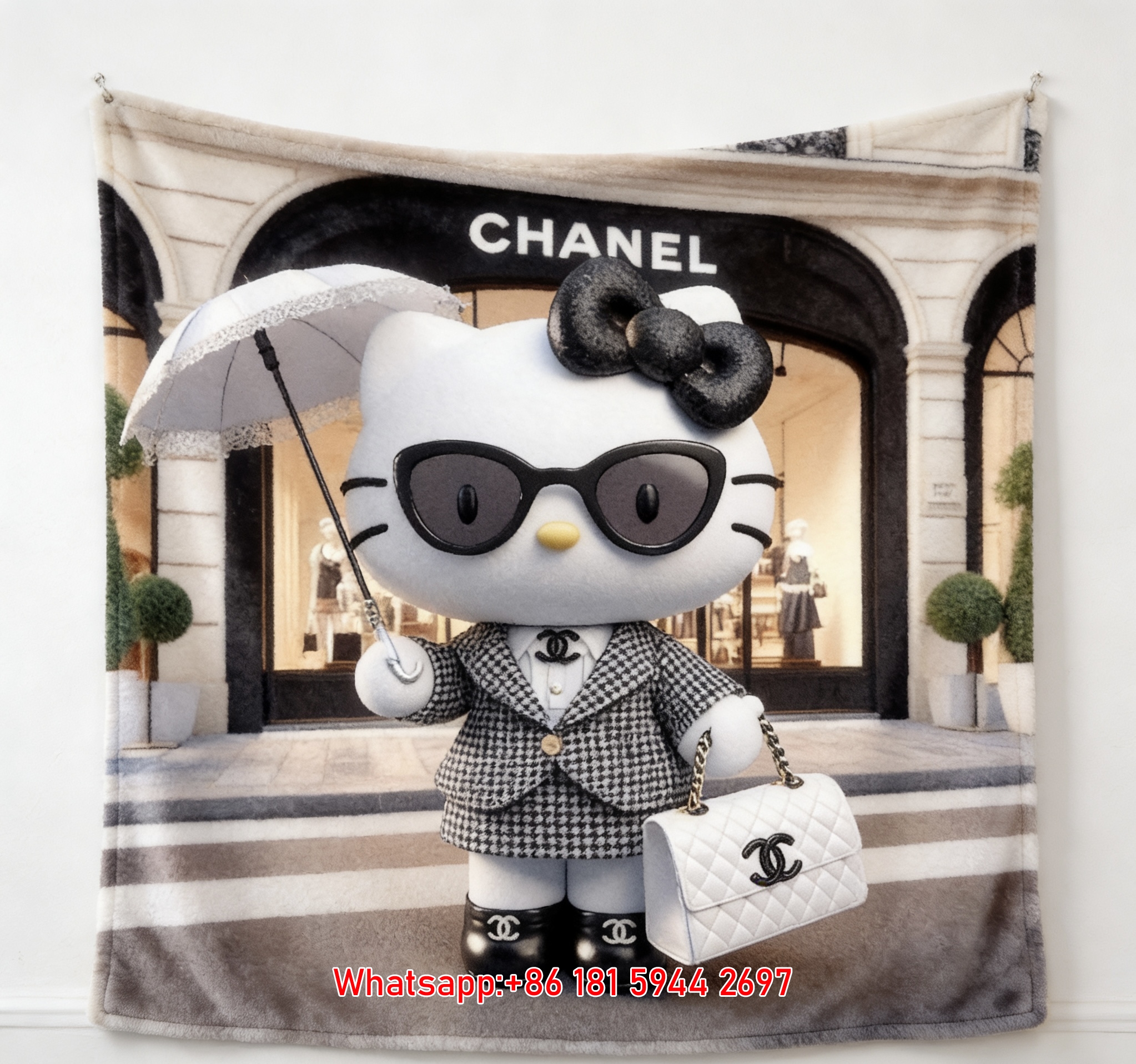 Luxury Hello Kitty CC Logo Flannel Throw Blanket IMG_7224